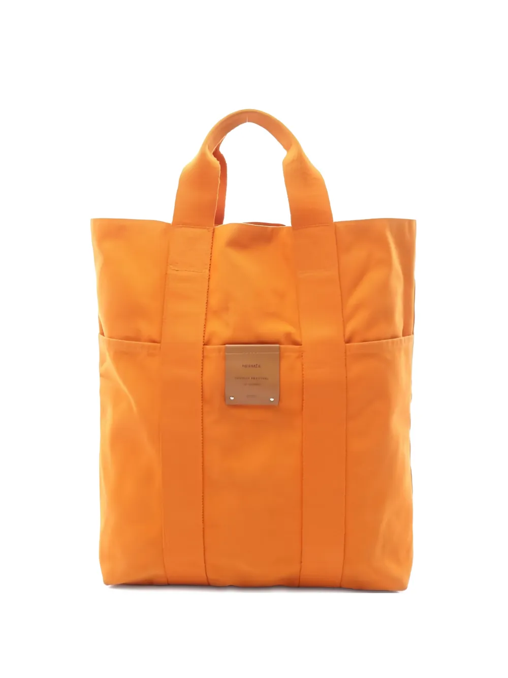 Pre-owned Hermes 2000s French Festival Hawaii Exclusive Fourre Tout Cabas Canvas Tote Bag In Orange