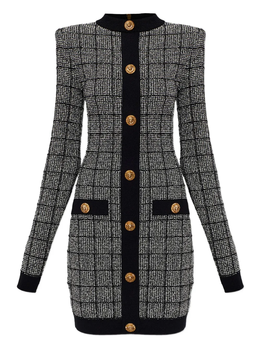 Balmain checked-pattern long-sleeve dress - Grigio