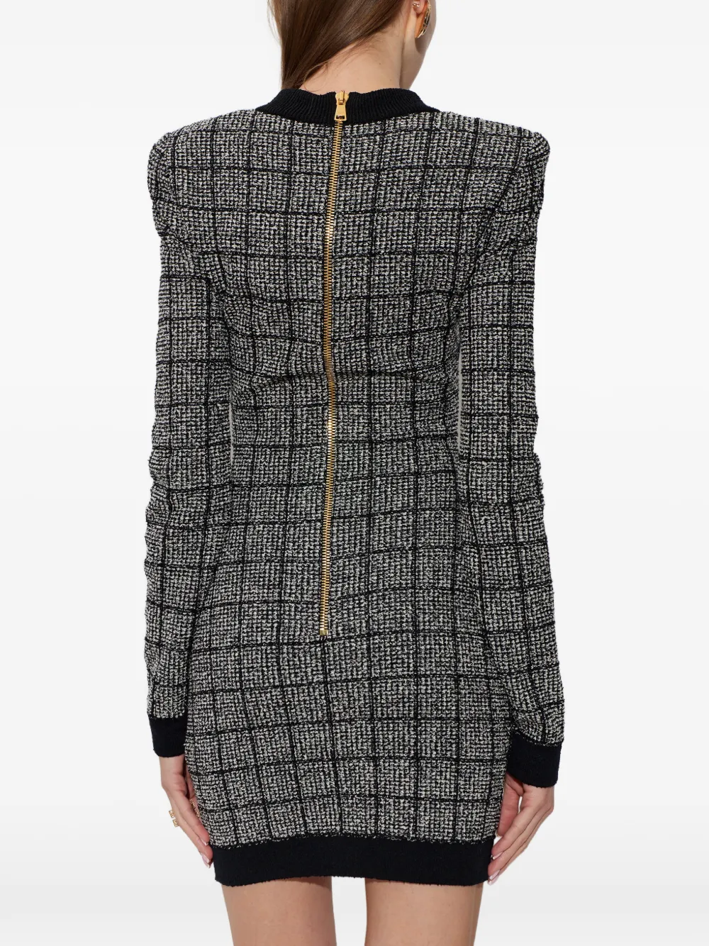 Balmain Geruite jurk met lange mouwen Grijs