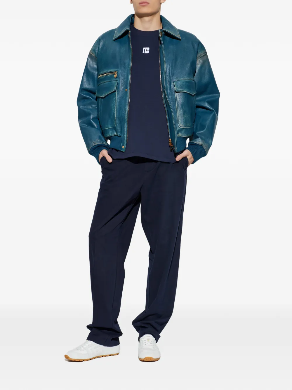 Balmain logo-embroidered crew-neck T-shirt - Blauw