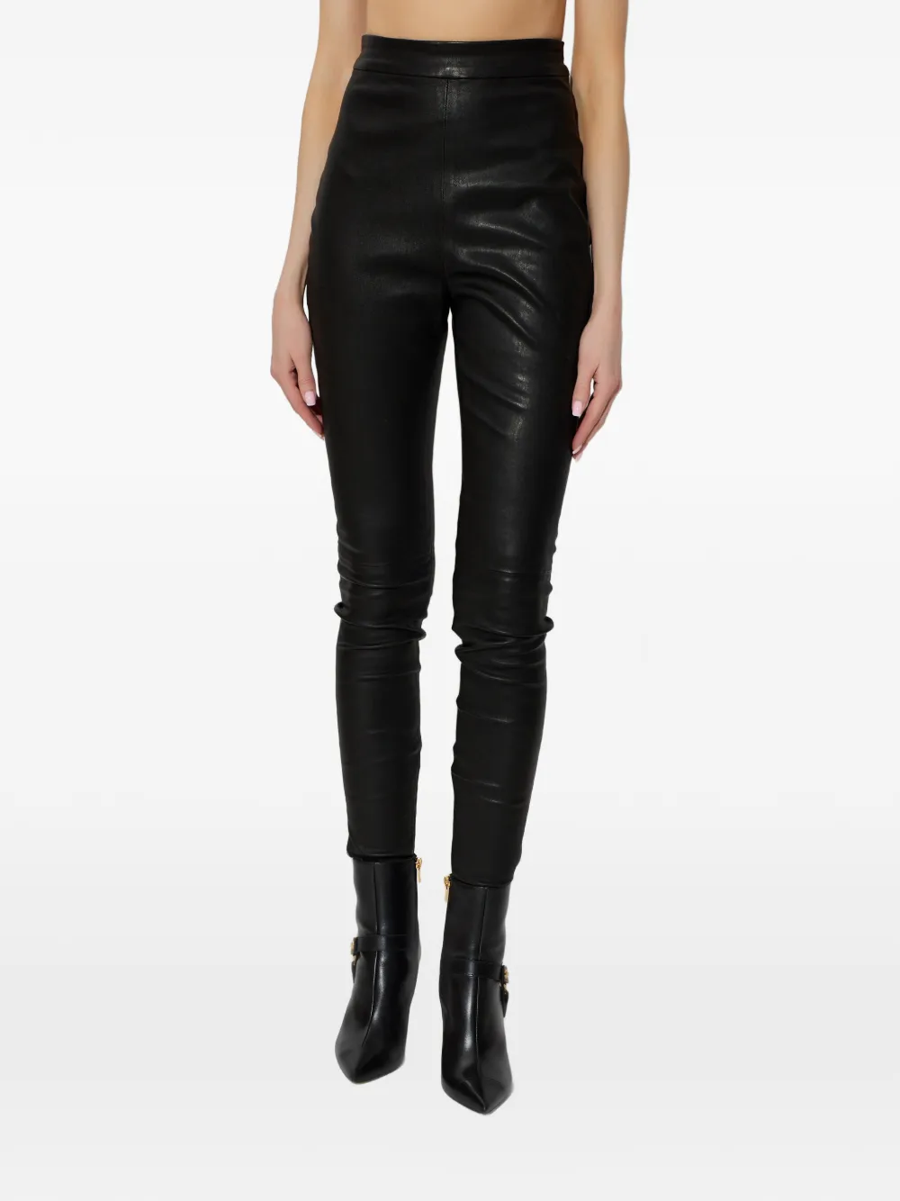  Balmain Zip Leather Trousers - Black 