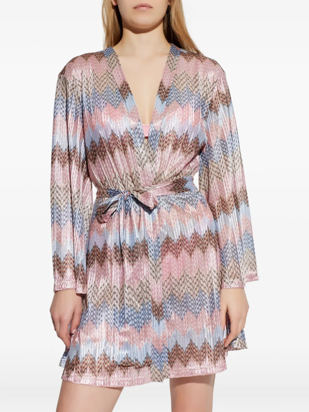  Melissa Odabash Anna Zigzag Stripe Belted Dress - Pink 