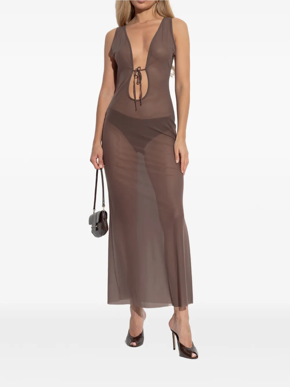 Bond-eye mesh tie maxi dress - Bruin