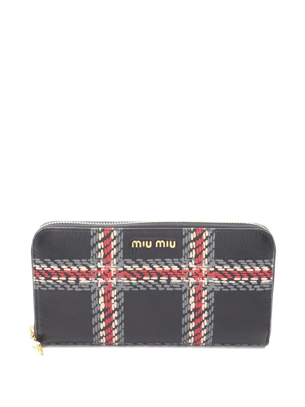 Miu Miu Pre-Owned 2010s Madras round zipper check wallet | Grey | Image 1