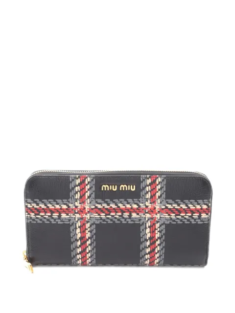 Miu Miu Pre-Owned 2010s Madras round zipper check wallet