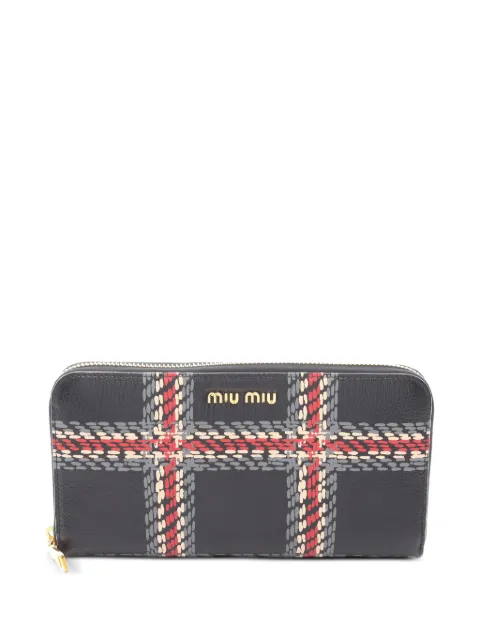 Miu Miu Pre-Owned 2010s Madras round zipper check wallet