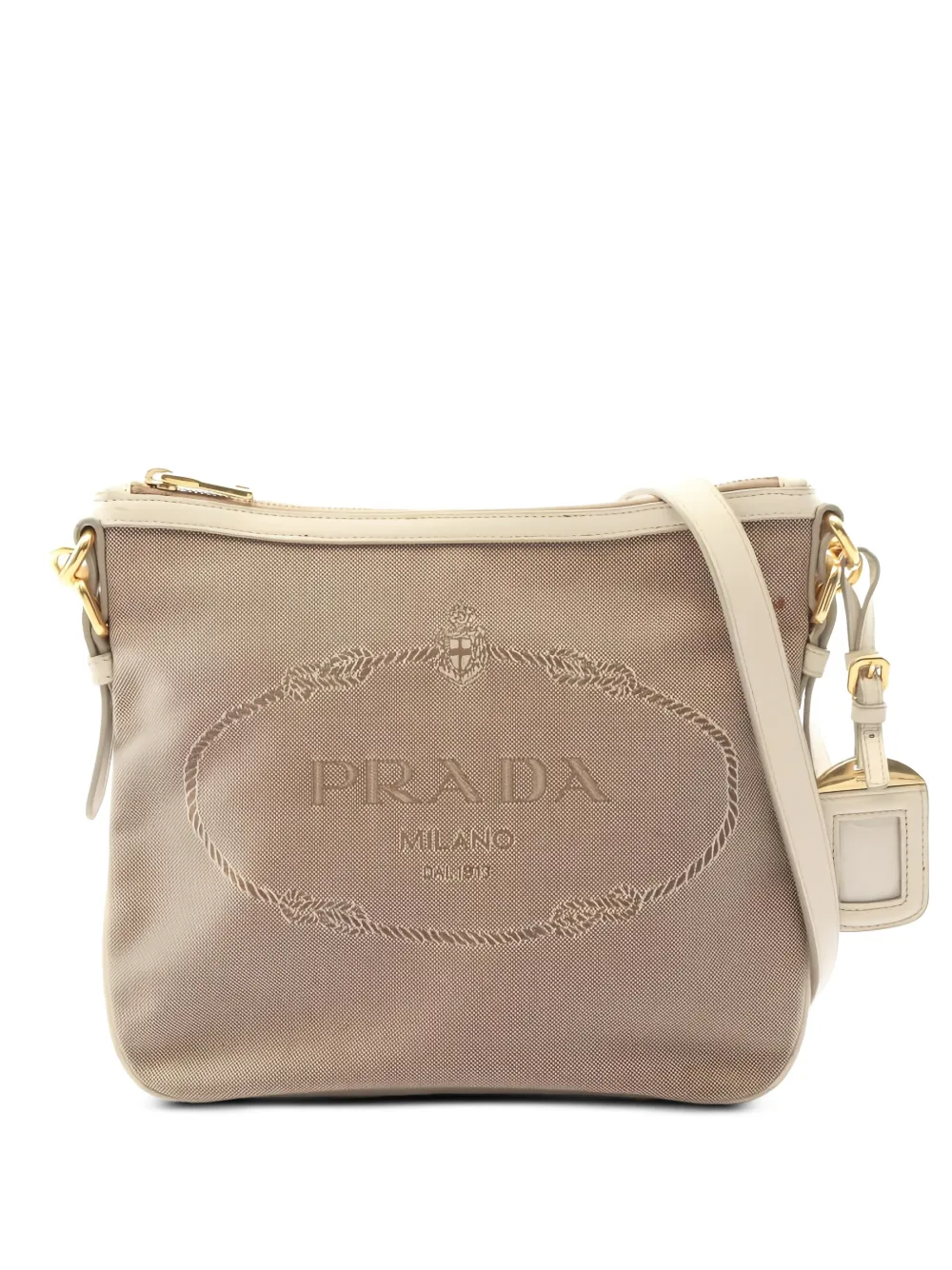 Prada Pre-Owned logo-detail jacquard shoulder bag - Neutrals