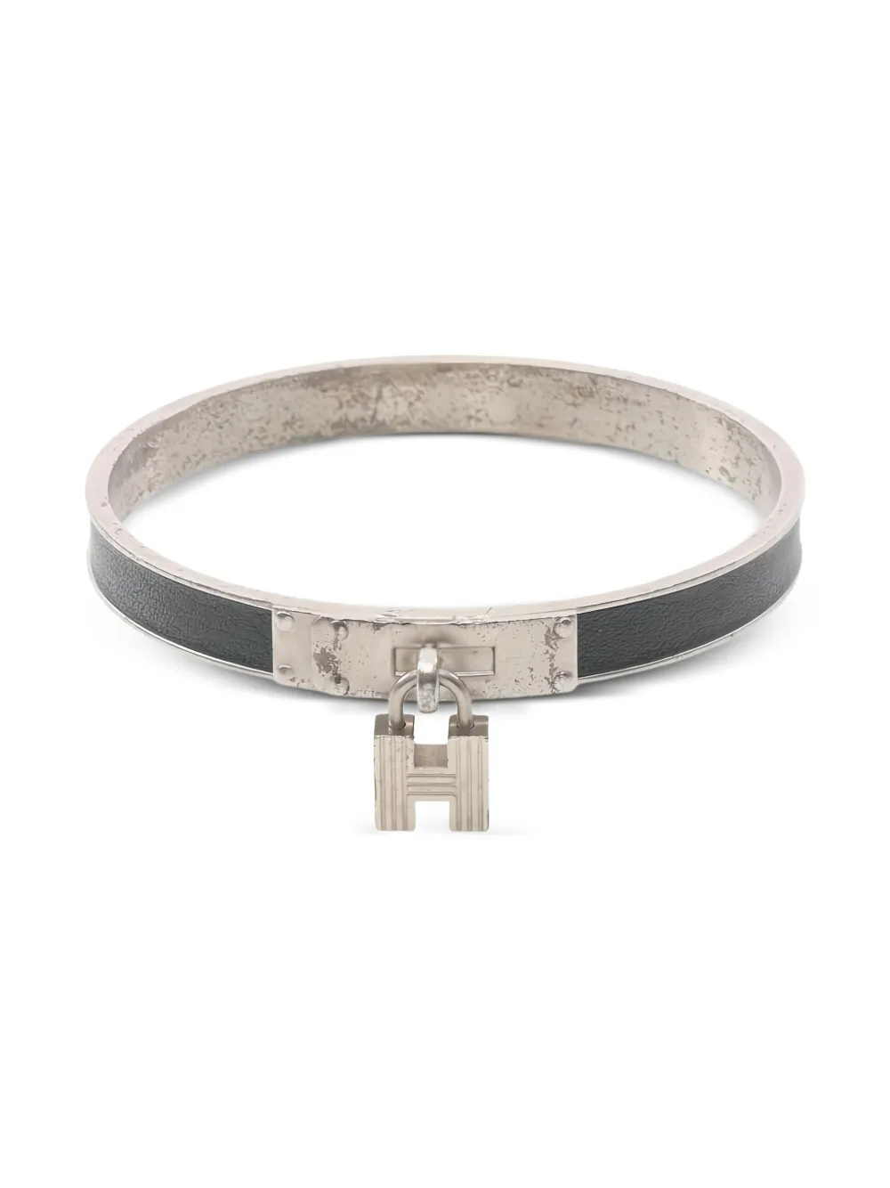 Hermès Pre-Owned 2000s Kelly padlock leather bangle - Argento
