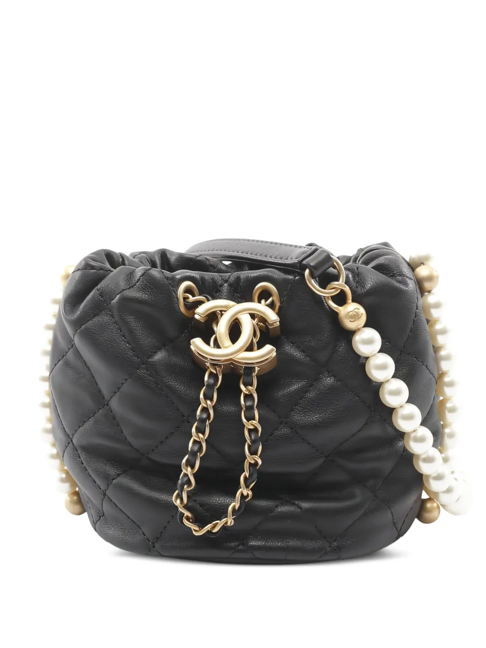 CHANEL Pre-Owned 2021-2022 mini About Pearls quilted bucket bag - Nero