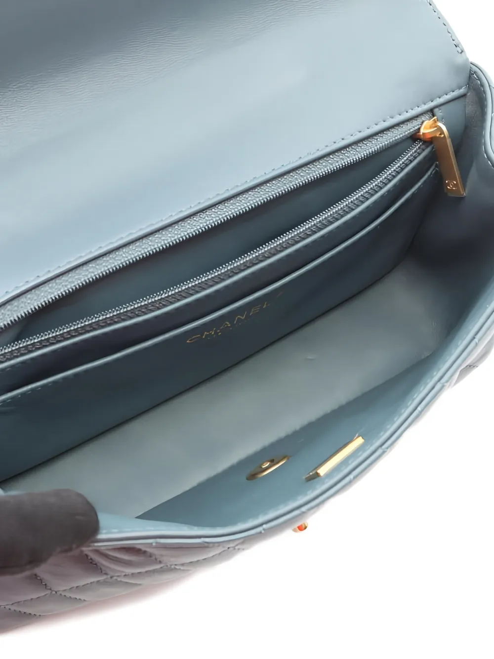 CHANEL Pre-owned 2021 Quilted Top-handle Chain-link Cross-body Bag In Blue