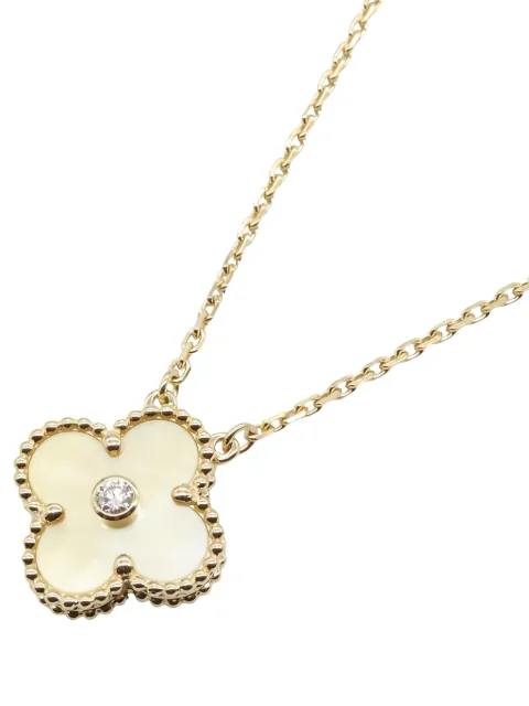 Van Cleef & Arpels Pre-Owned 2010s 18K yellow gold Alhambra diamond and pearl necklace