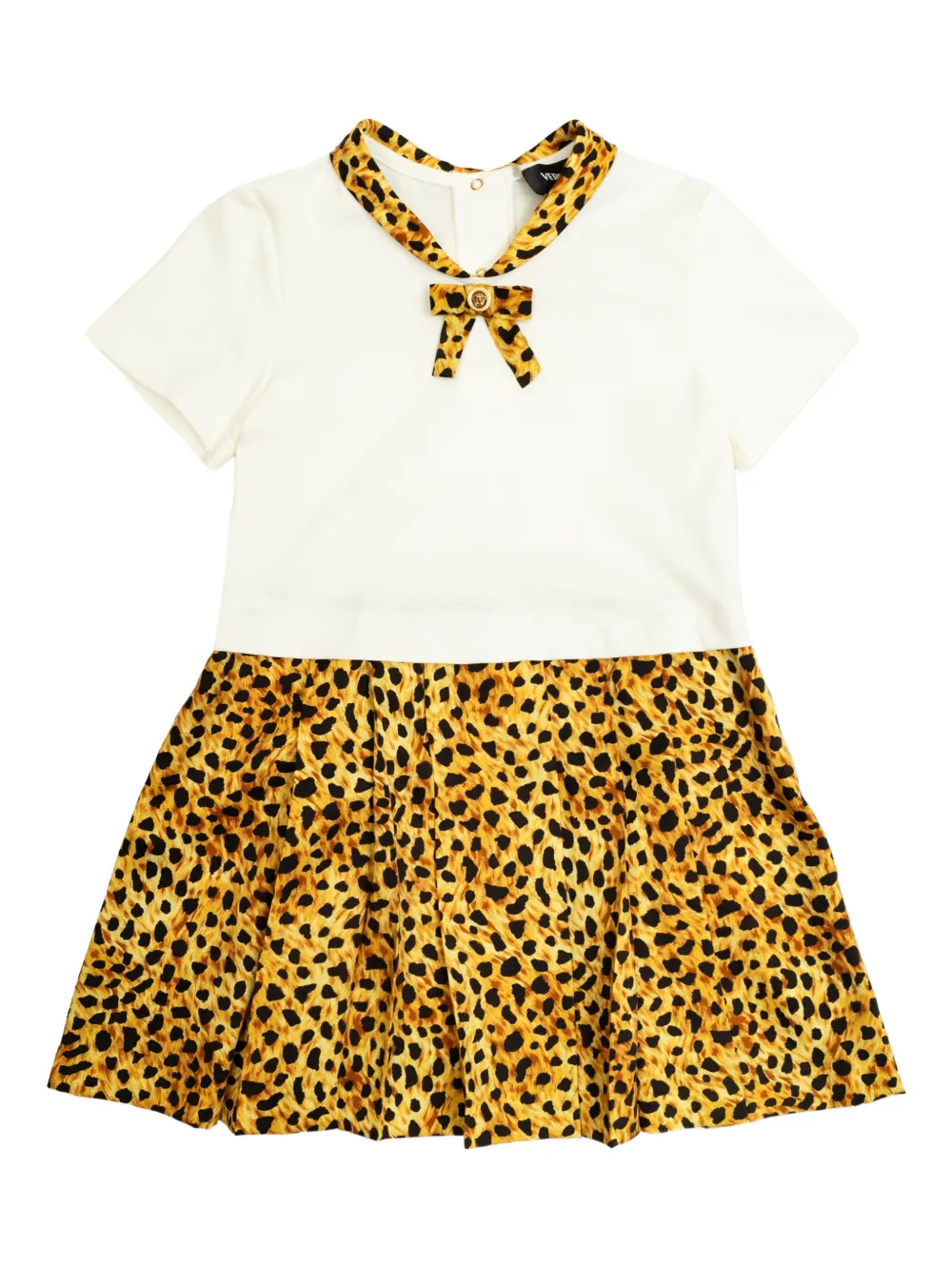 Versace Kids bow leopard print dress - Bianco