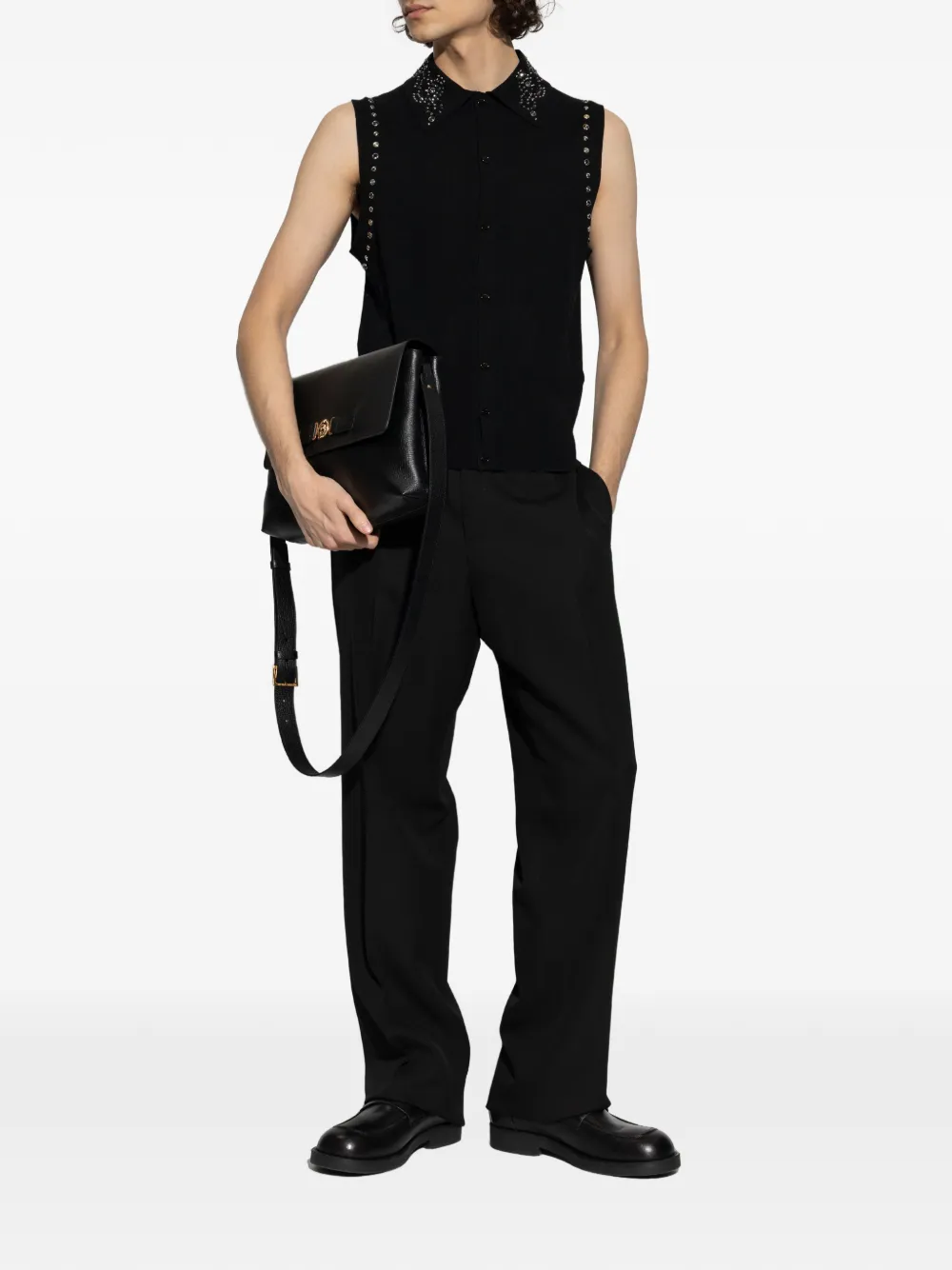 Versace embellished collar sleeveless vest - Zwart