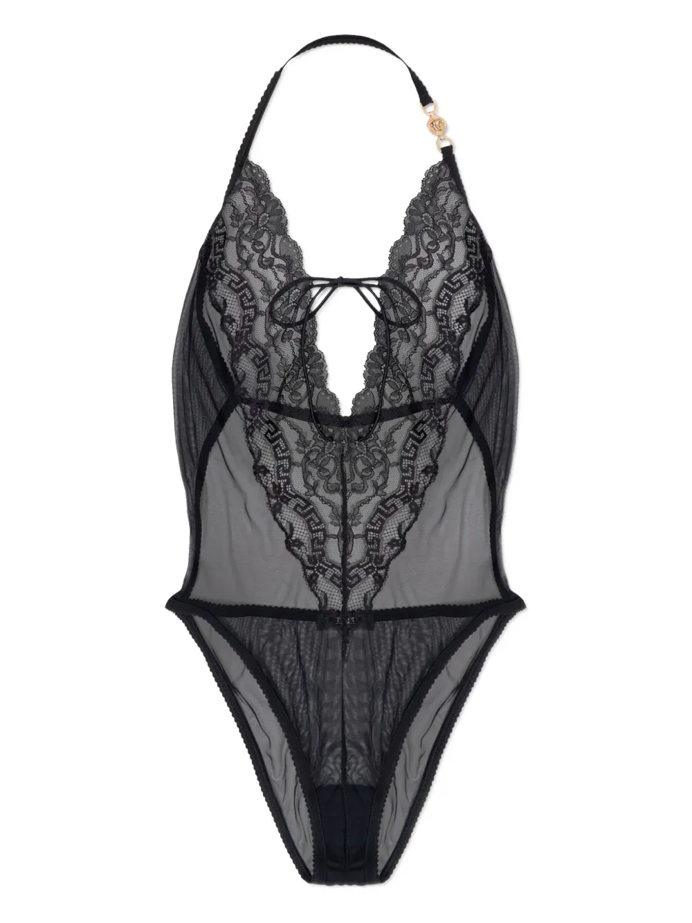 Versace embroidered lace-trim bodysuit - Schwarz