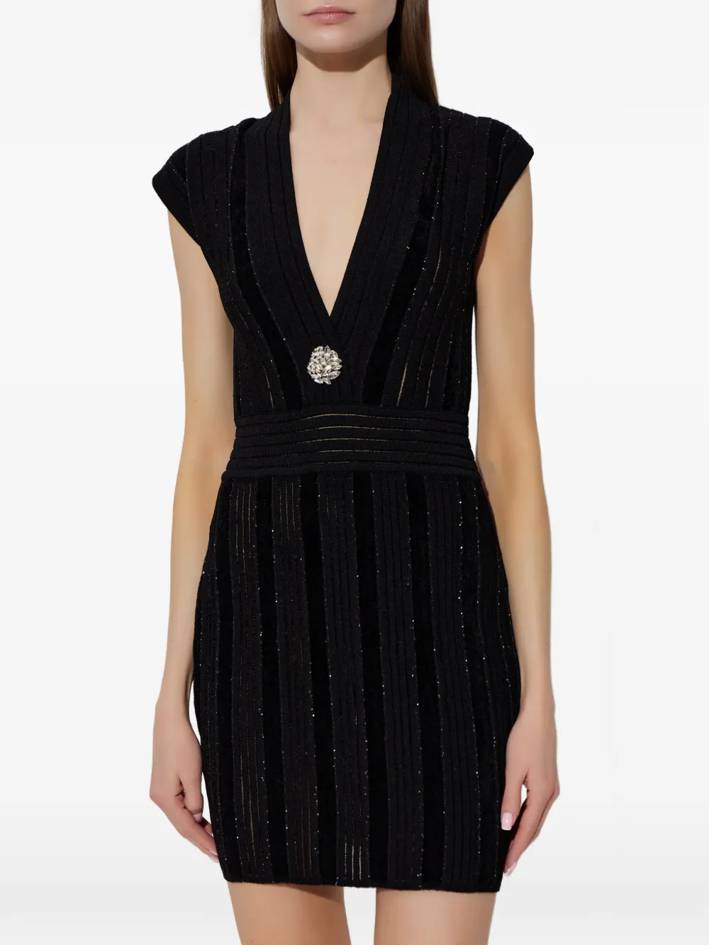 Balmain Jurk met verfraaide V-hals Zwart