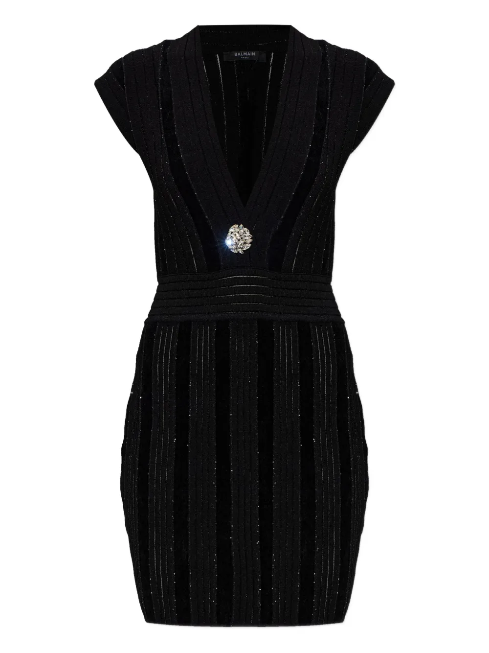Balmain embellished-chest V-neck dress - Nero