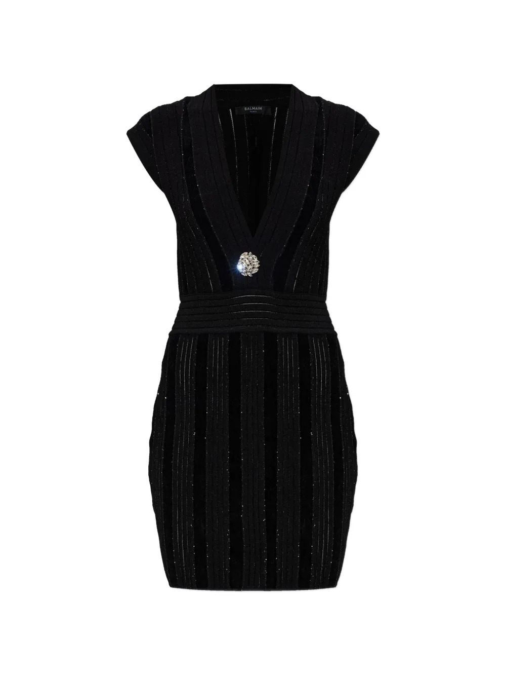 Balmain embellished-chest V-neck dress - Nero