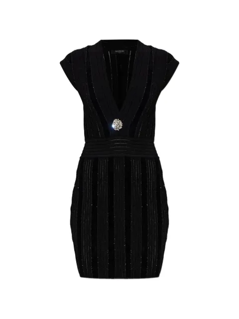 Balmain embellished-chest V-neck dress