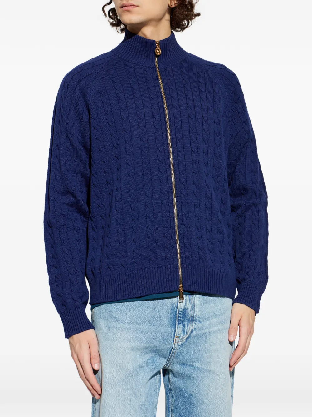  Versace Cable-knit Zip-up Sweater - Blue 