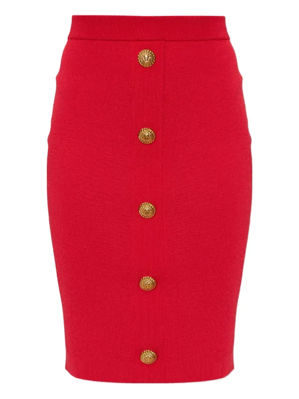 Balmain Button Mini Skirt in Red