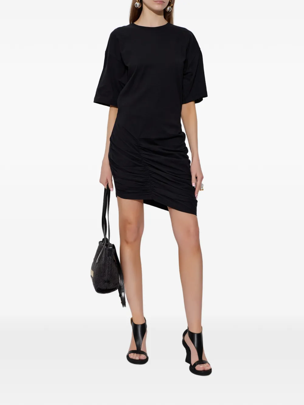 Balmain ruched-detail T-shirt dress - Zwart