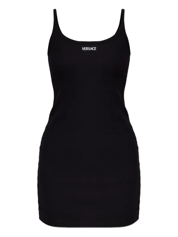 Versace Ribbed Fitted Mini Dress, Female, Black, 5