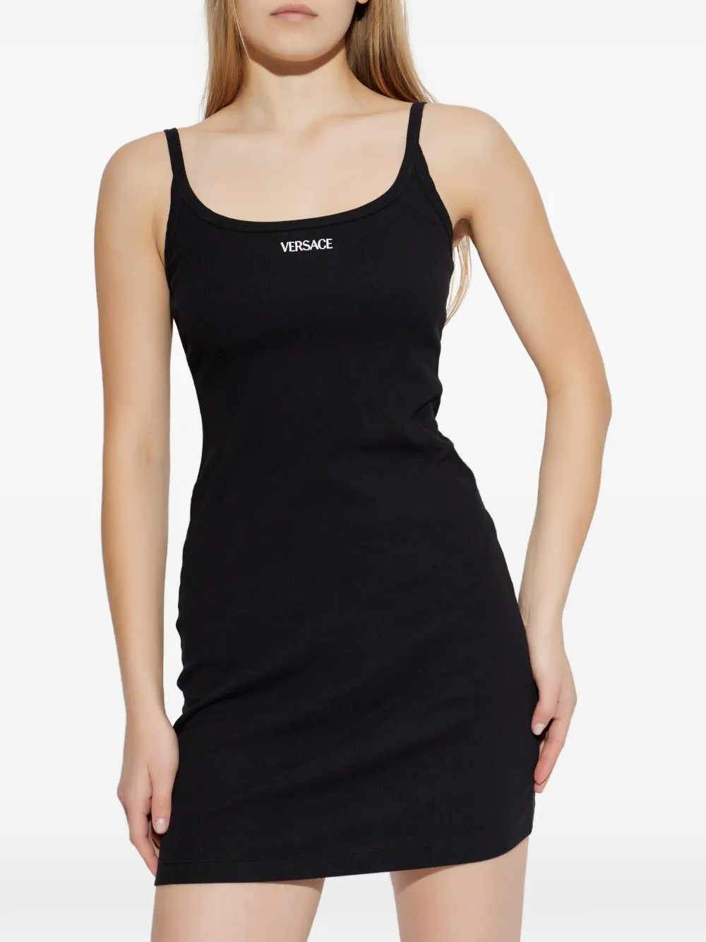 Versace Spaghetti strap logo dress - Zwart