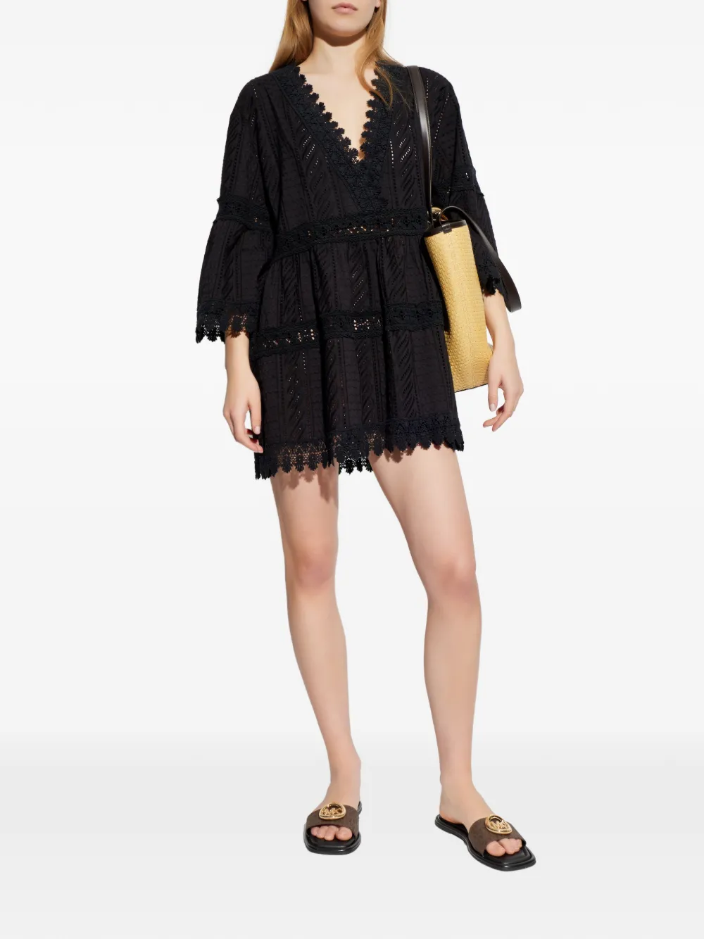 Melissa Odabash lace V-neck mini dress - Zwart