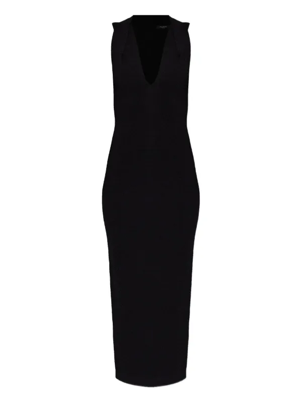 Balmain V-neck Zip-up Dress in Black