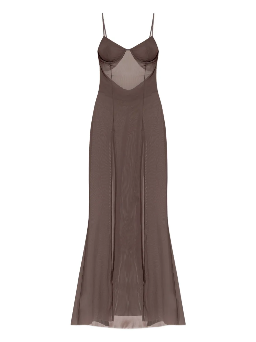 Bond-eye mesh slit maxi dress - Braun