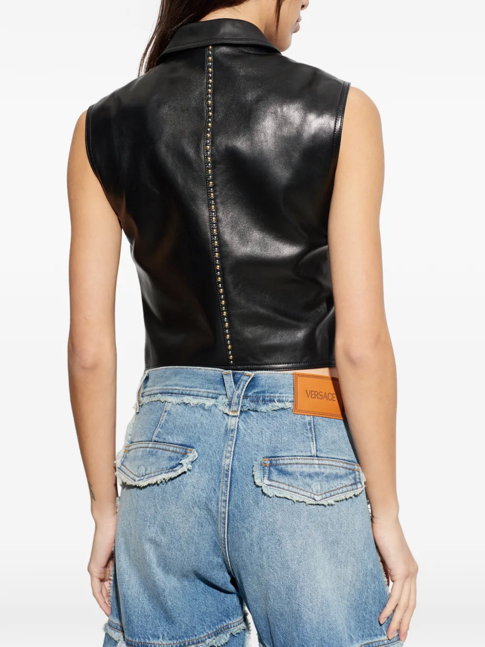 Versace Mouwloze leren blouse Zwart