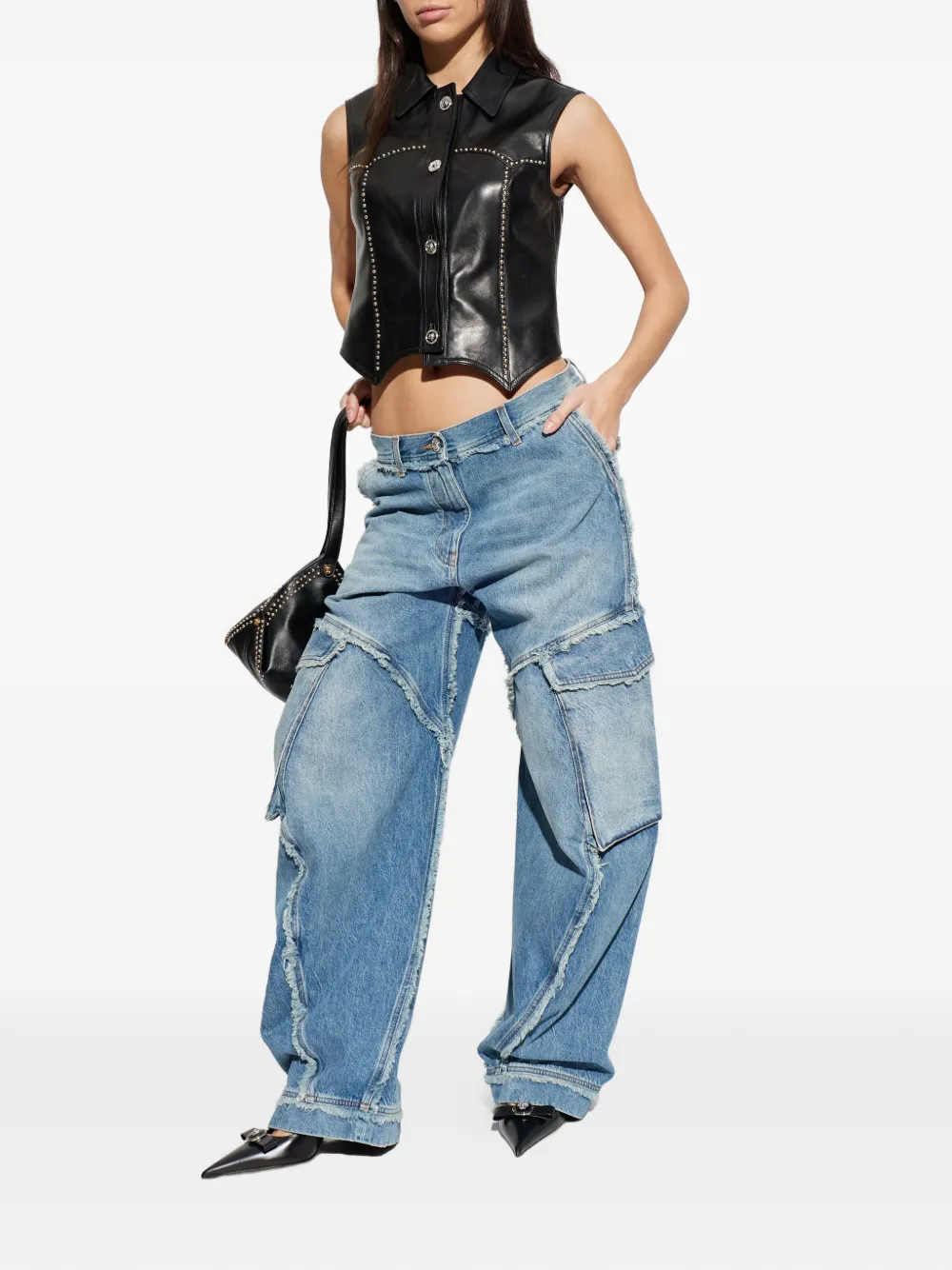 Versace leather sleeveless shirt - Zwart