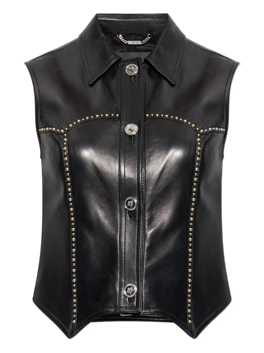 Versace Leather Sleeveless Shirt In Black