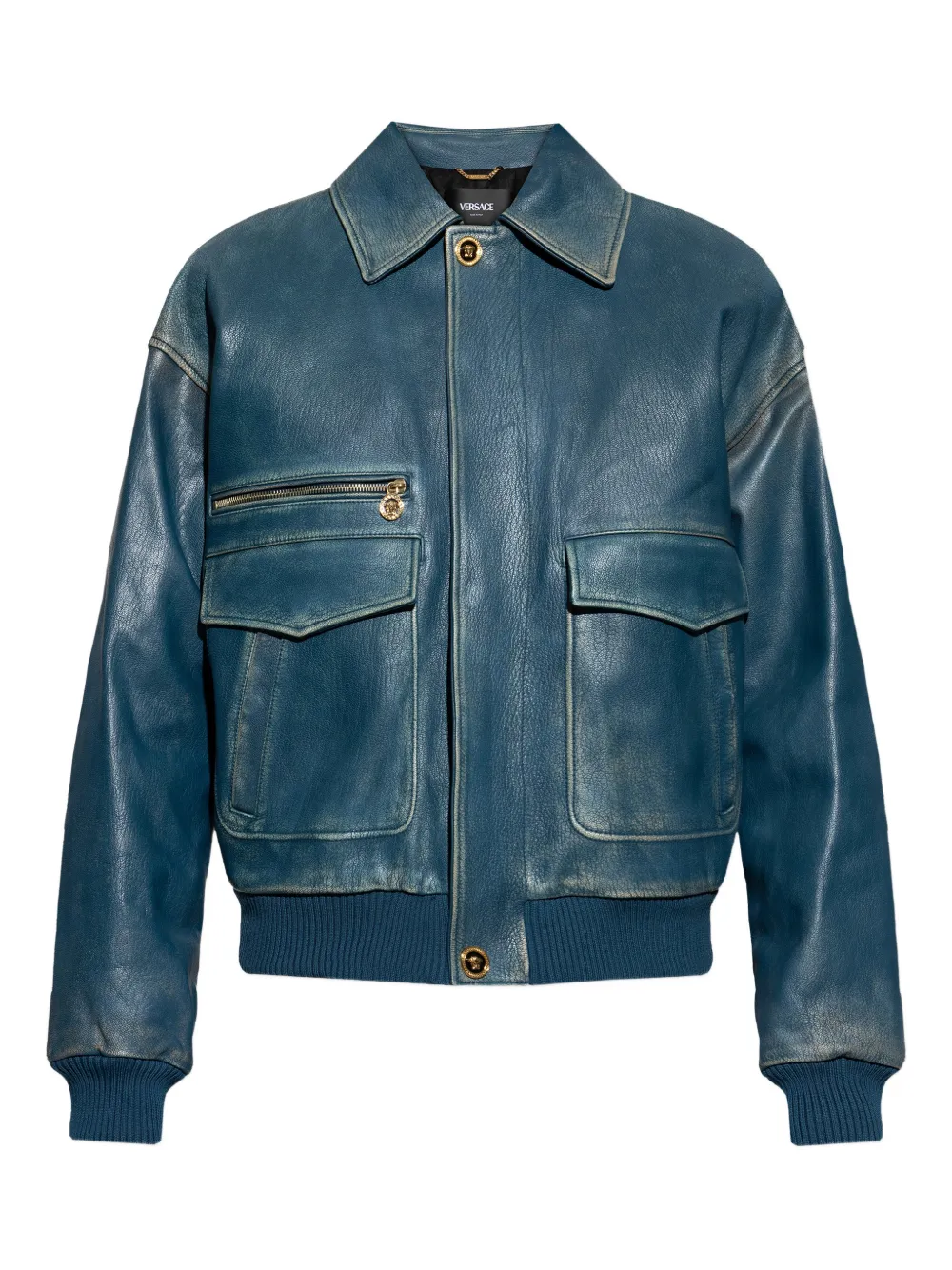 Versace pocket zip leather jacket - Blu