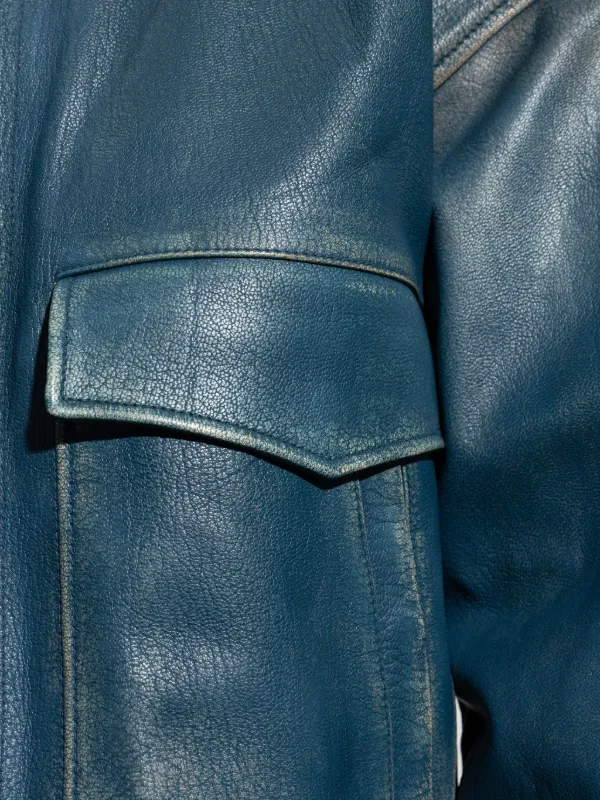 Versace Pocket Zip Leather Jacket | Blue | FARFETCH ZA