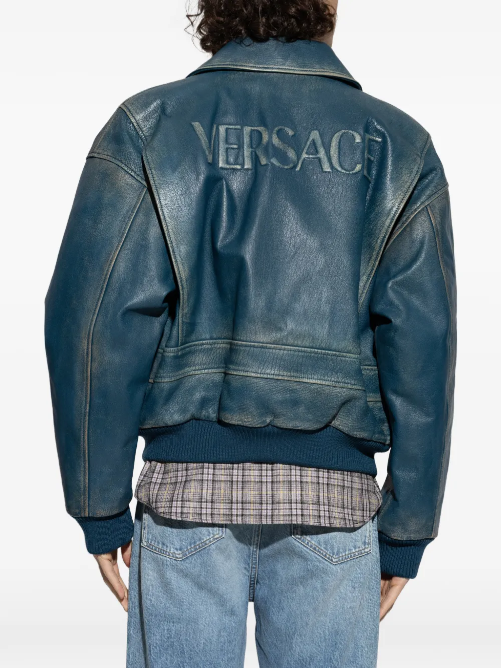 Versace Leren jack met rits Blauw