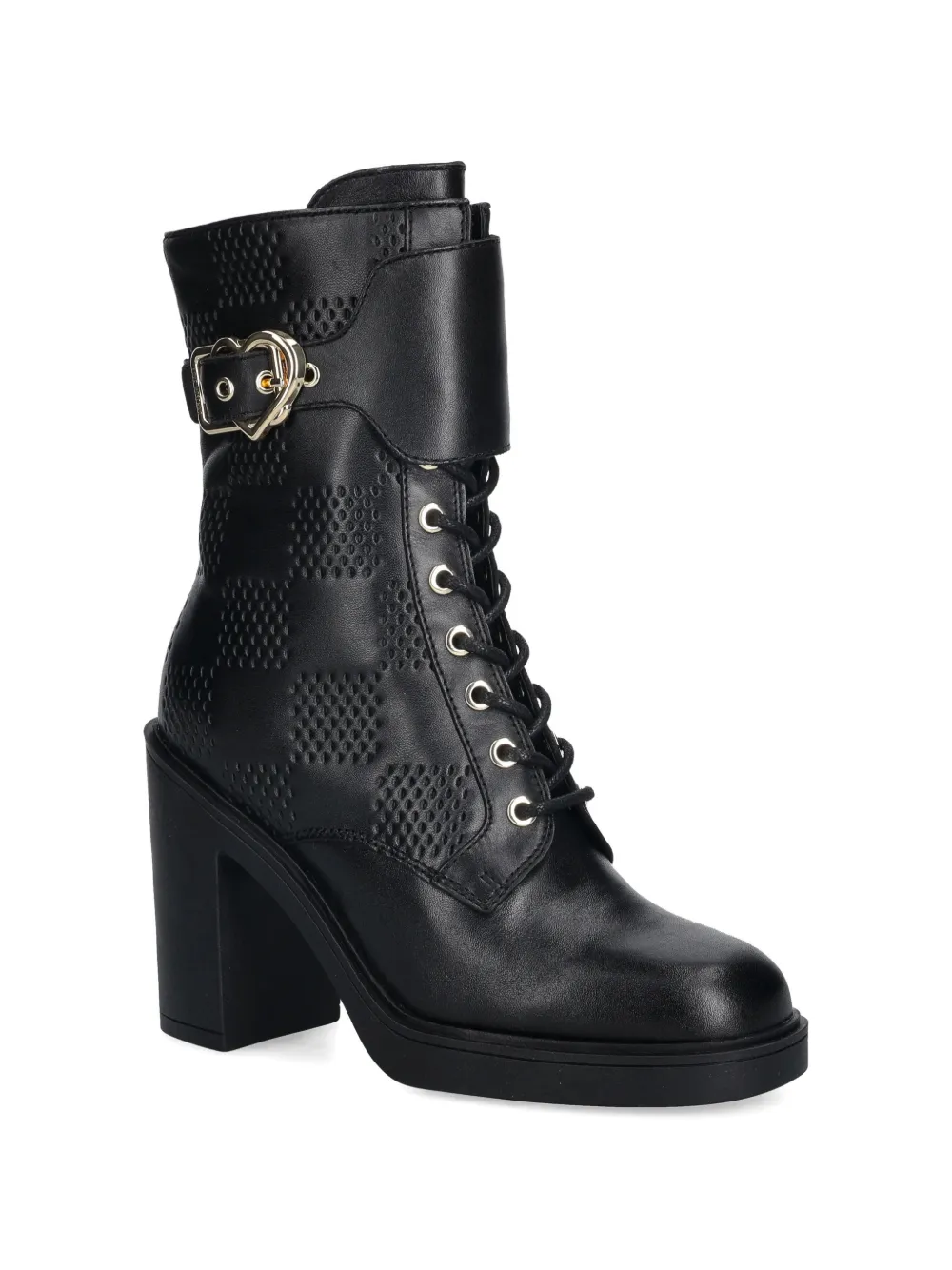 Love Moschino heart-buckle heeled boots Zwart