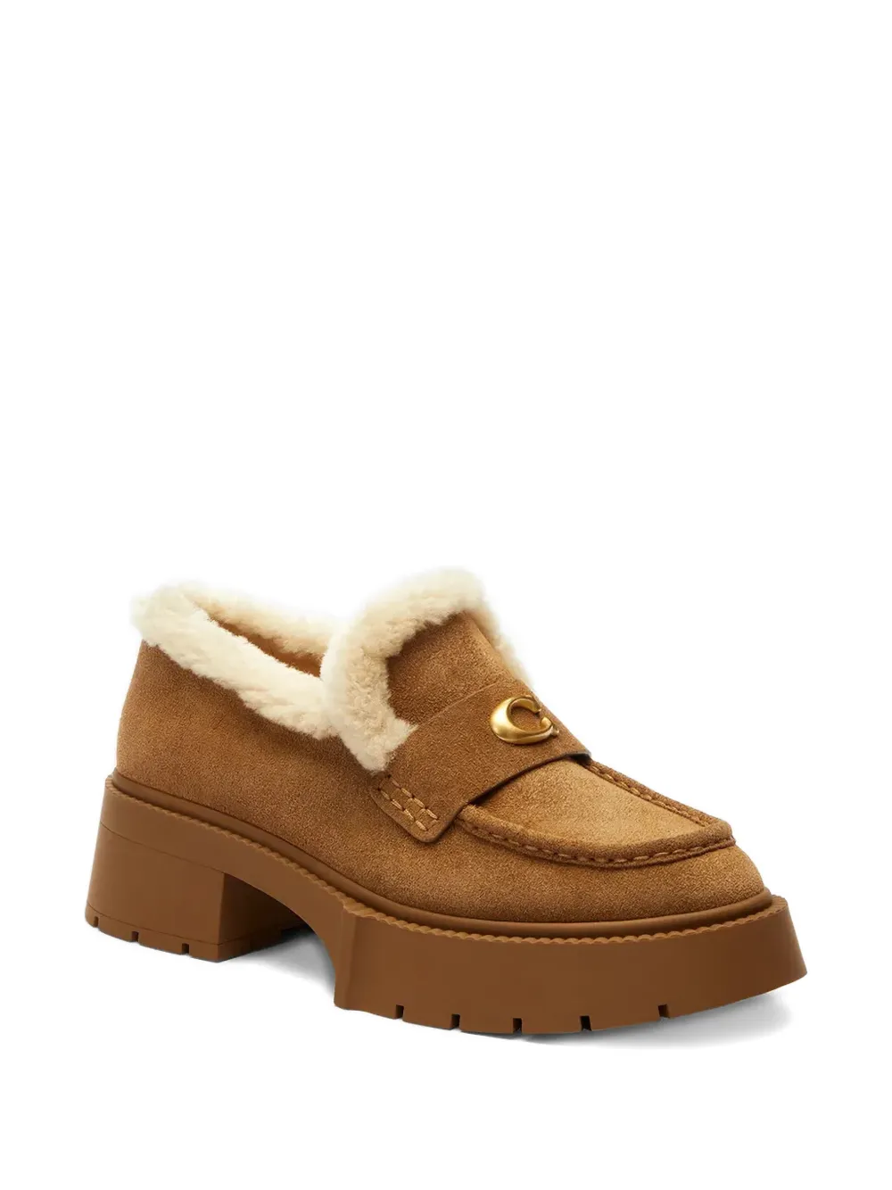 Coach Leah loafers met lammy afwerking en logo - Bruin