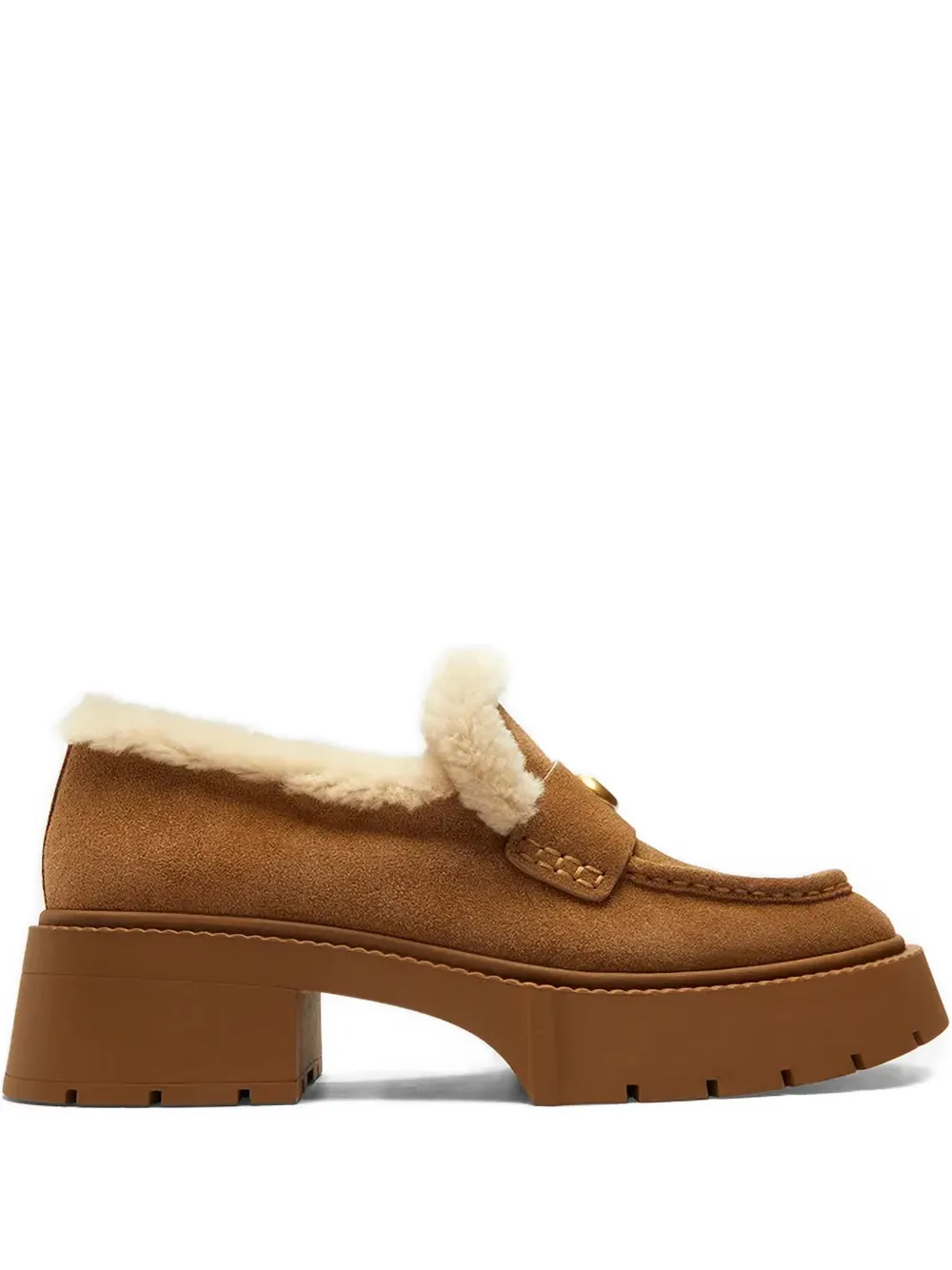 Coach Leah shearling-trim logo loafers - Marrone