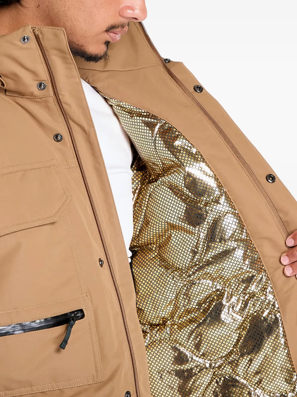 Columbia Gewatteerd jack met capuchon en klepzak Beige