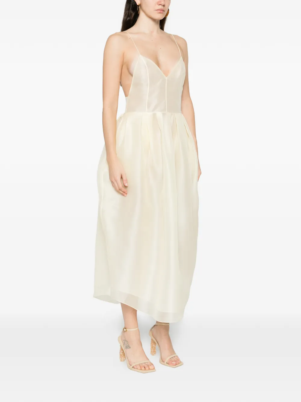  Khaite Colette V-neck Midi Dress - Neutrals 