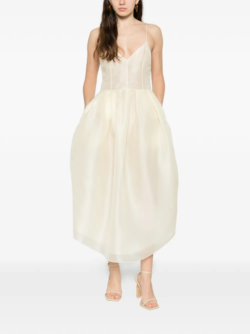  Khaite Colette V-neck Midi Dress - Neutrals 
