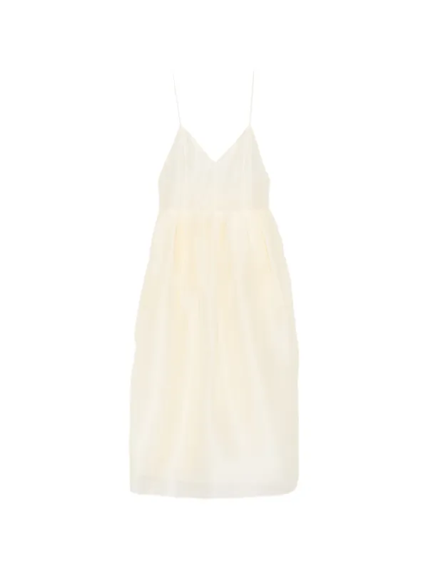 Khaite Colette V-neck Midi Dress in Neutrals