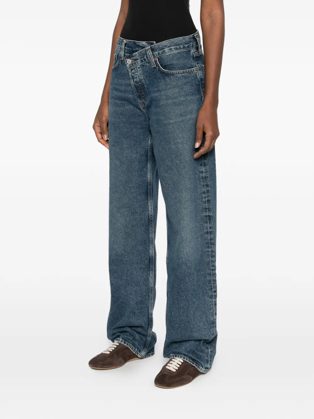 AGOLDE Jeans met wijde pijpen en asymmetrische tailleband Blauw