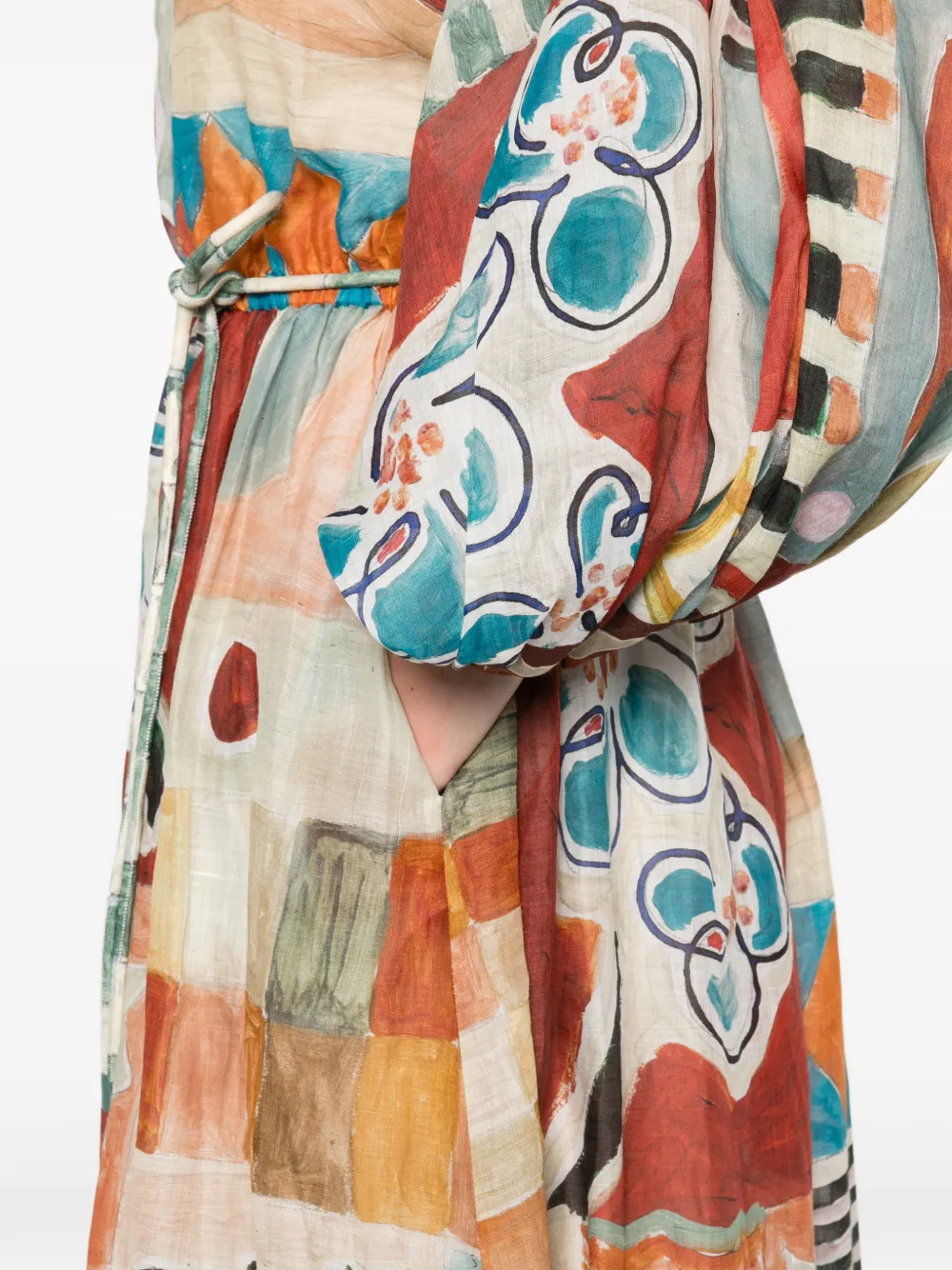 ALEMAIS Midi-jurk met patchwork en gestrikte ceintuur Rood