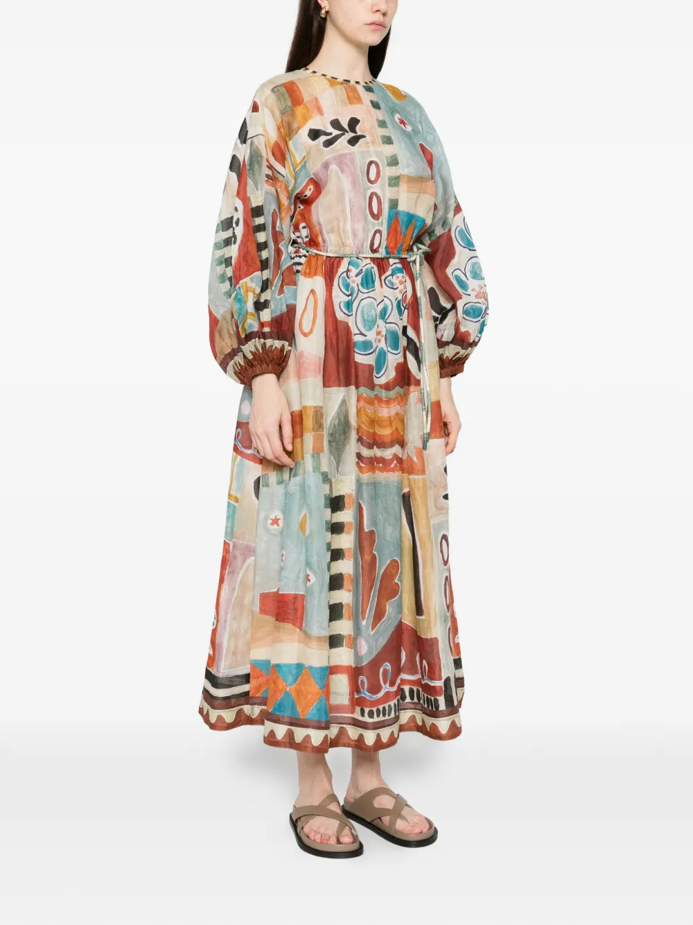  Alemais Patchwork Tie-belt Midi Dress - Red 