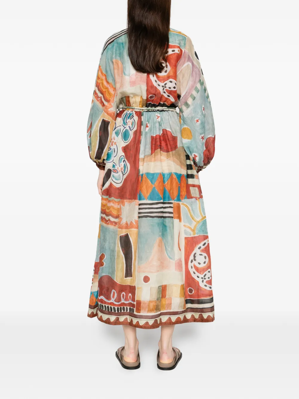 ALEMAIS Midi-jurk met patchwork en gestrikte ceintuur Rood