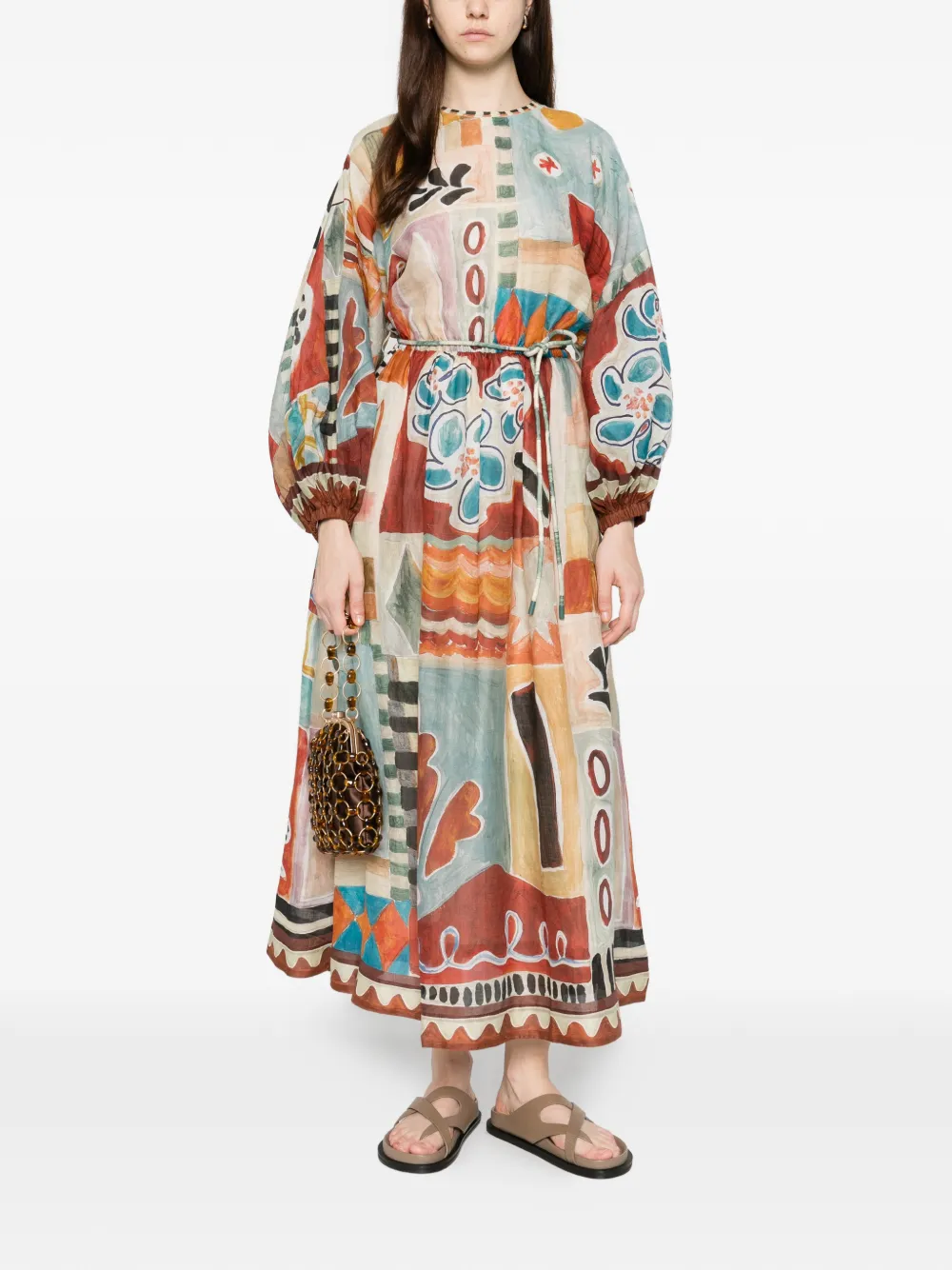 ALEMAIS patchwork tie-belt midi dress - Red