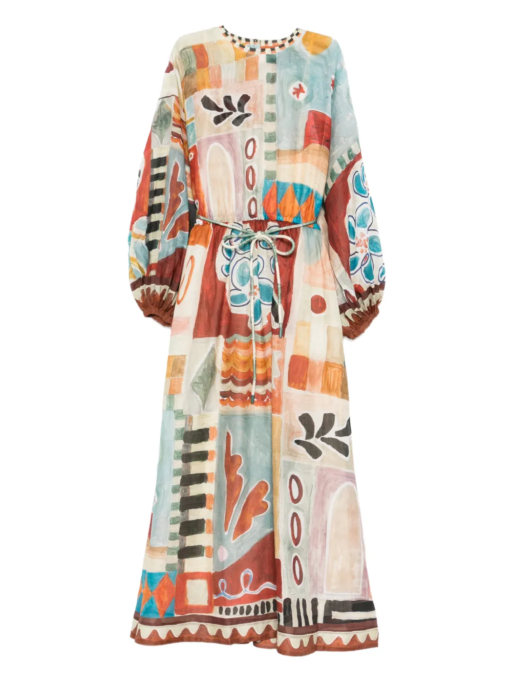 ALEMAIS patchwork tie-belt midi dress - Rosso