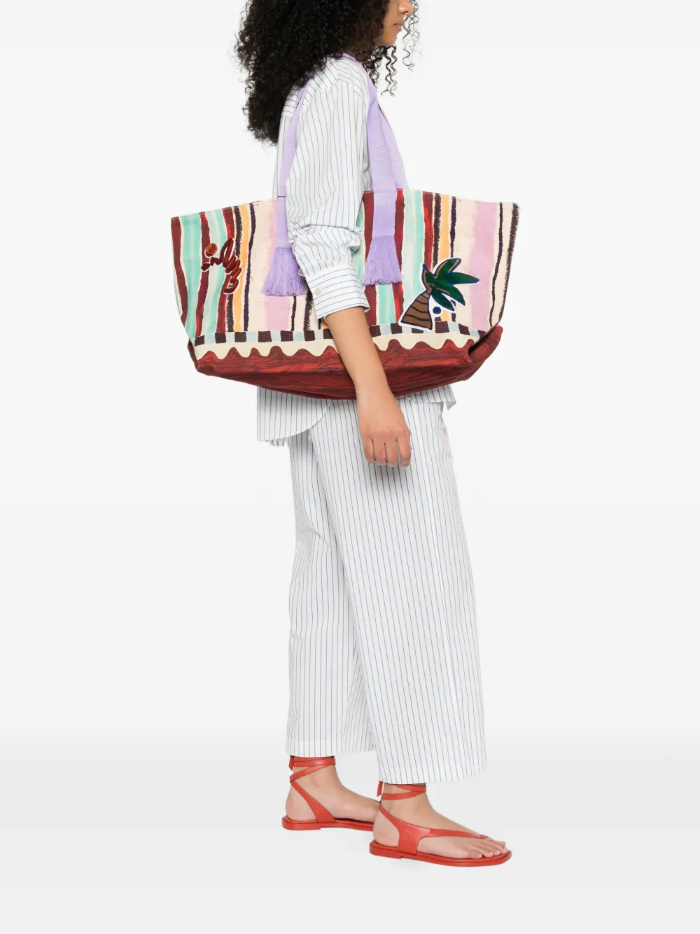 ALEMAIS Michelle striped tote bag - Beige